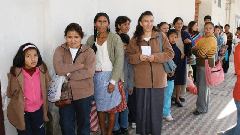 Line of patients in Bolivia waiting for Dr. Stoeckel of Wake Plastic Surgery